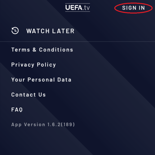 UEFA.tv登録方法_SIGN INボタン